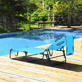 GYMAX Tanning Chair, 330lbs Beach Lounge Chair with Face Hole, Detachable Washable Pillow & Carry Strap - Photo 2