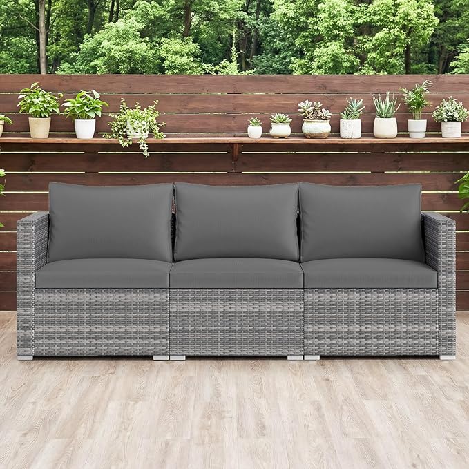 Tangkula 3 Seat Outdoor Wicker Sofa Set, Modular PE Rattan Patio Cushioned Sectional Couch Set - Photo 5
