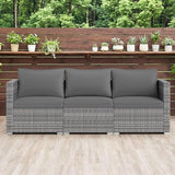 Tangkula 3 Seat Outdoor Wicker Sofa Set, Modular PE Rattan Patio Cushioned Sectional Couch Set - Photo 5
