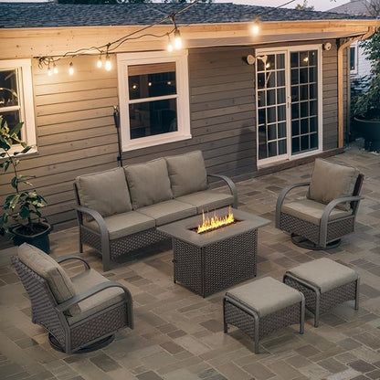 Outdoor Swivel Rocker Patio Chairs Set of 2, Heavy Duty Swivel Rocking Patio Chairs with Wide Metal Armrests, 2 Pieces Patio Furniture Wicker Glider Chairs Set with Removble Cushions for Porch Sunroom