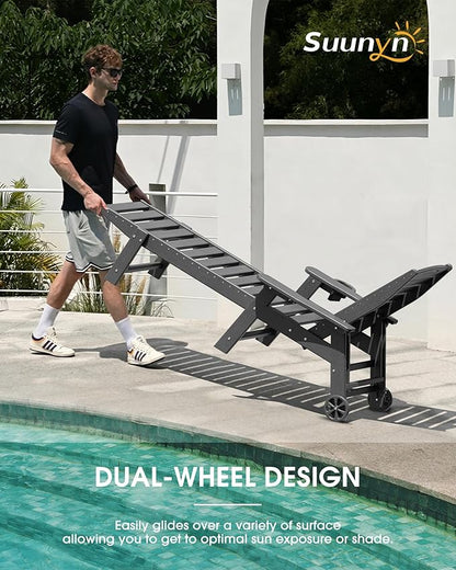 Lounge Chair Outdoor Set of 2, HDPE Chaise Lounge Outdoor, Pool Lounge Chair for Pool Poolside Deck Backyard Patio, Dark Grey
