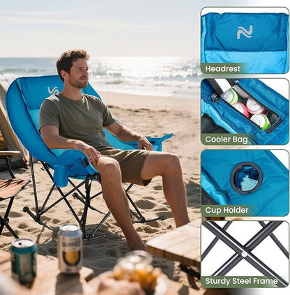 ABORON Oversized Rocking Camping Chair for Adults, Fully Padded Folding Outdoor Lawn Chair with Cooler Bag & Side Pocket, Portable Recliner Chair for Camp, Patio, Backyard, Supports 400 lbs