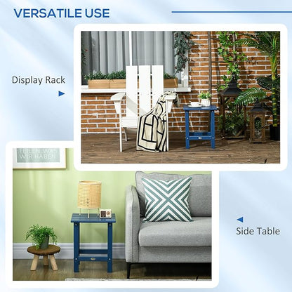 Outsunny Patio Side Table, 15" Square Outdoor End Table, HDPE Plastic Tea Table for Adirondack Chair, Backyard or Lawn, Blue