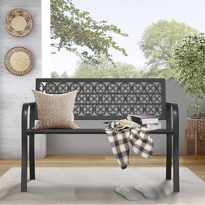 On Shine Outdoor Garden Bench Cast Iron Steel Outdoor Bench Clearance Weatherproof Metal Park Bench for Porch, Yard, Lawn, Deck (Four-Leaf Clover)