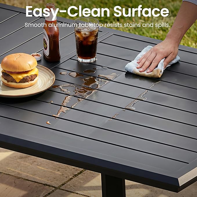 118" Aluminum Patio Dining Table with Umbrella Hole, Rectangle All-Weather Outdoor Table for 10 Slatted Design for Lawn - Photo 5
