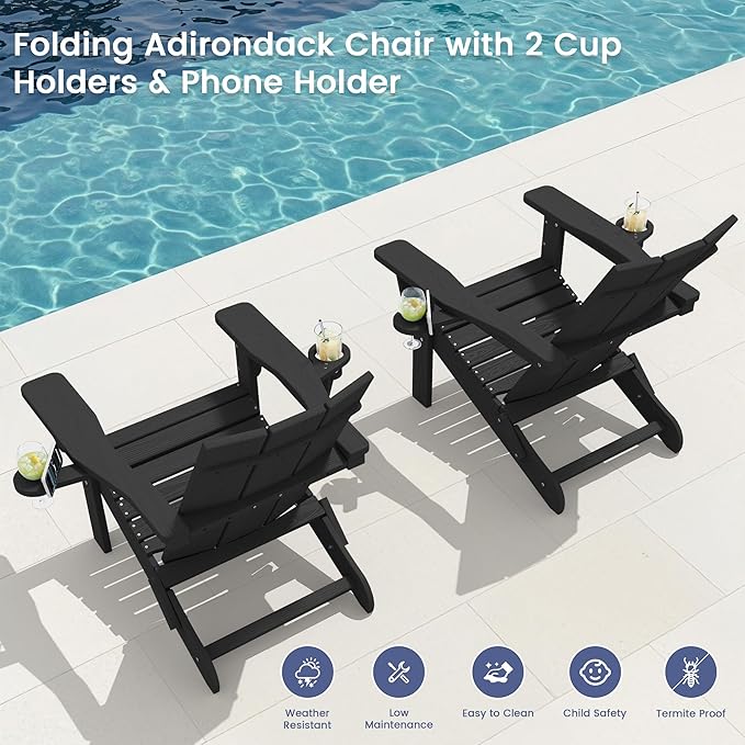 SERWALL Adirondack Chair with Dual Cup Holders, Folding Modern Adirondack Chair - Photo 9