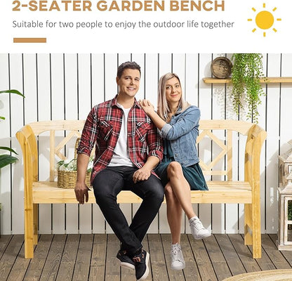 Outsunny Wooden Patio Bench, Outdoor Garden Bench with Backrest and Armrests, 3 Person Porch Bench with Rustic Country Diamond Pattern, Natural