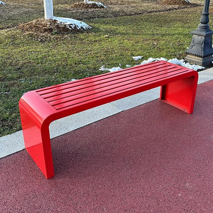 Metal Garden Bench, Weatherproof Backless Patio Benches, Outdoor Park Bench, Front Porch Bench, Pool Deck Bench, Choice of Colours, for Park, Yard, Porch, Lawn(Red,59in/150cm)