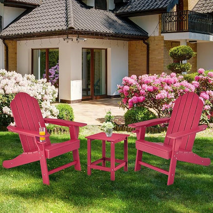 Giantex Adirondack Chair, HDPE All-Weather Patio Chair with Built-in Cup Holder, Outside Composite Chairs, Lawn Chair for Campfire, Deck, Garden, Yard, Balcony, Outdoor Fire Pit Chairs (2, Red)