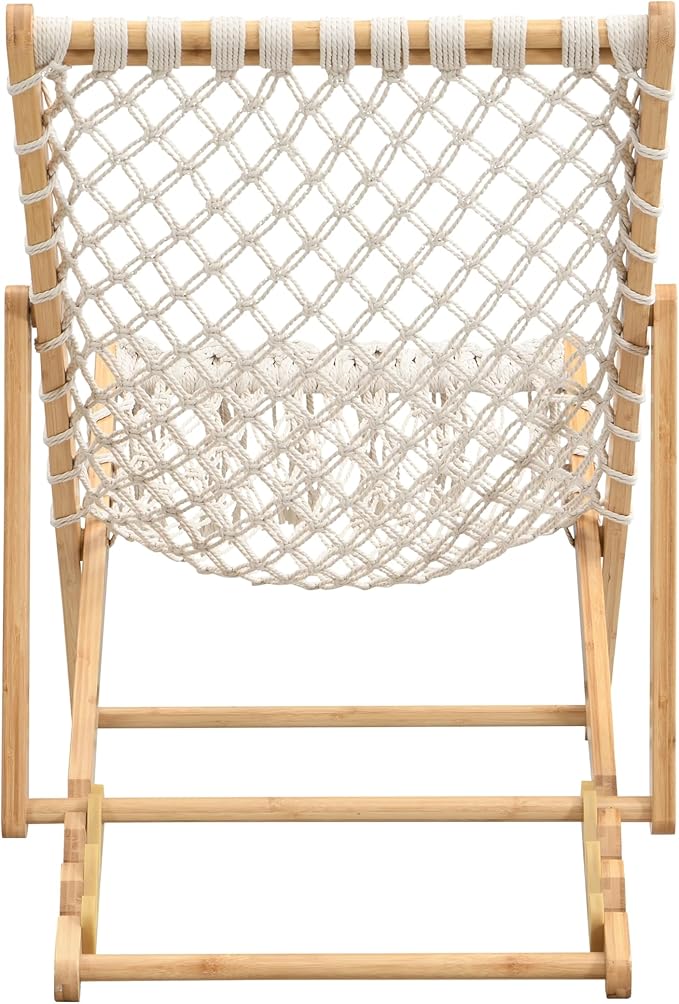 Set of 2 Boho Rope Folding Lounge Chairs – Adjustable Outdoor Macrame Patio Chairs with Bamboo Frame - Photo 6