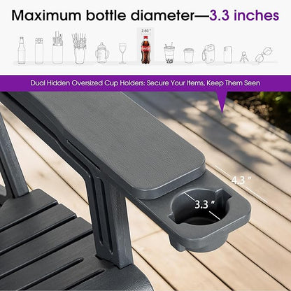 PURPLE LEAF Adirondack Chair Set of 4 HDPE All-Weather Outdoor Fire Pit Chair with 24.6" Oversized Seat Wood-Textured Patio Adirondack Chair with Dual Cup Holders for Garden Deck Backyard, Gray