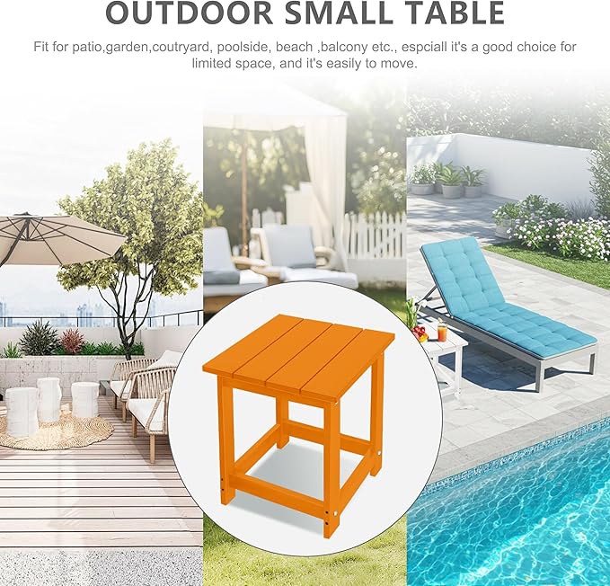 LZRS Adirondack Square Outdoor Side Table for Patio, Pool Composite Patio Table,HDPE End Tables for Backyard,Pool, Indoor Companion, Easy Maintenance & Weather Resistant(Orange)