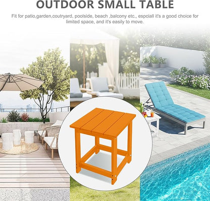 LZRS Adirondack Square Outdoor Side Table for Patio, Pool Composite Patio Table,HDPE End Tables for Backyard,Pool, Indoor Companion, Easy Maintenance & Weather Resistant(Orange)