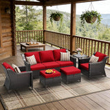6 Pieces Patio Conversation Furniture Set - 1 Sofa, 2 Armchairs, 2 Ottomans, 1 Side Table - Photo 1