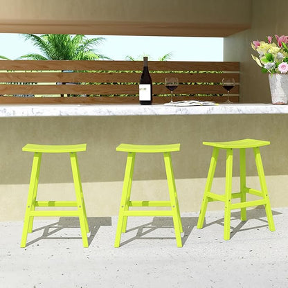 Costaelm All-Weather Bar Stools Set of 3, 29" Height Outdoor Bar Stools, Adirondack Poly Patio Bar Stool for Patio, Deck, Kitchen Counter and Garden, Lime