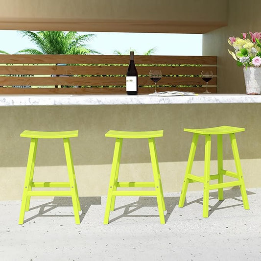 Costaelm All-Weather Bar Stools Set of 3, 29" Height Outdoor Bar Stools, Adirondack Poly Patio Bar Stool for Patio, Deck, Kitchen Counter and Garden, Lime