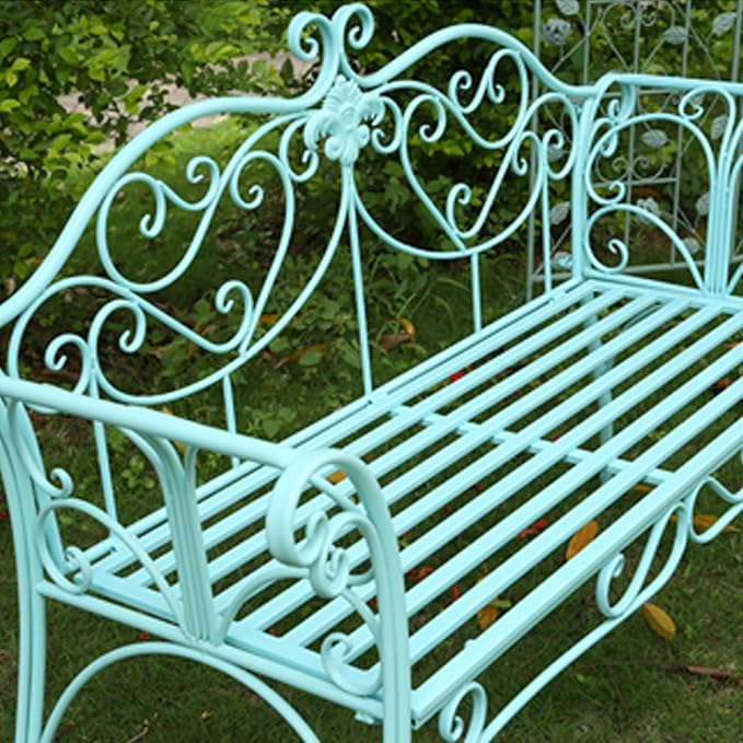 Outdoor Metal Garden Bench, Patio Seating with Backrest & Armrests, 2-3 Person Capacity, Stylish Black Bench for Balcony, Porch, Courtyard, Park Furniture