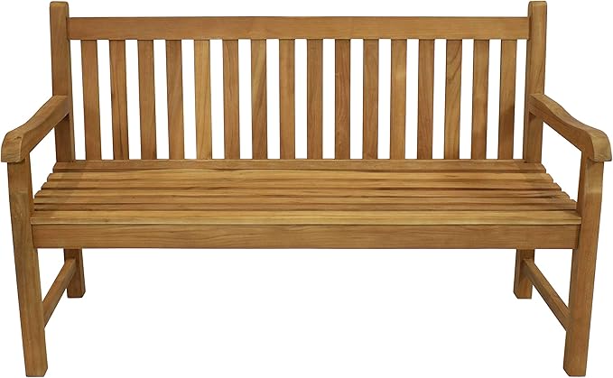 Sunnydaze 2-Person Outdoor Bench for Front Porch or Park - Wooden Teak Patio Garden Bench with Backrest - 675 lb Weight Capacity - 60"