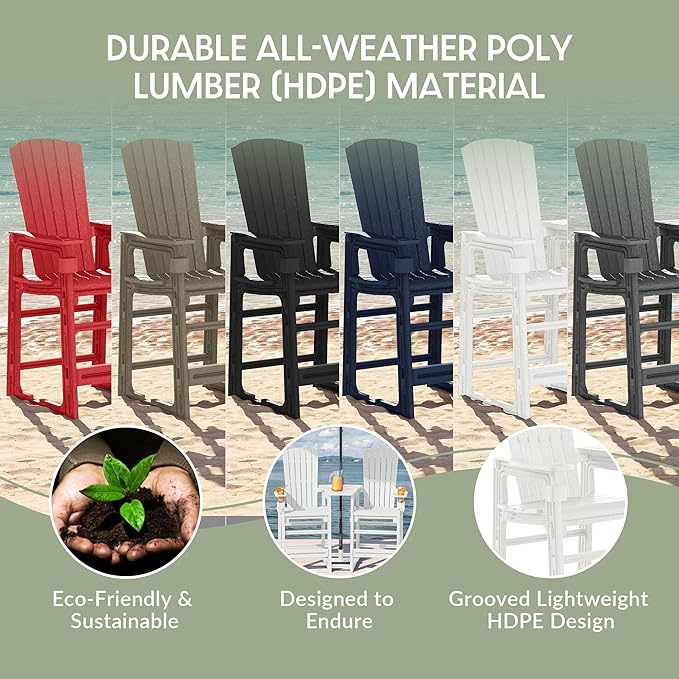 WestinTrends Azura Outdoor Tall Adirondack Chairs with Connecting Table Tray (Set of 2), White