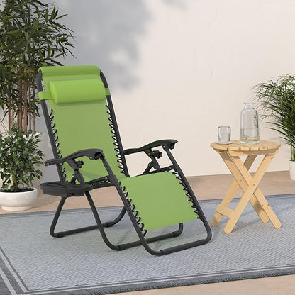 Best Choice Products Set of 2 Adjustable Steel Mesh Zero Gravity Lounge Chair Recliners w/Pillows and Cup Holder Trays - Lime Green