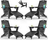 Ciokea Folding Adirondack Chair Set of 4 with Retractable Ottoman Fire Pit Patio Chair with Pull Out Foot Rest Weather - Photo 1