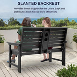 Outdoor Bench Weatherproof - HDPE 2-Person Garden Bench with Cup Holders, Bench Furniture with Backrest and Armrests - Photo 7