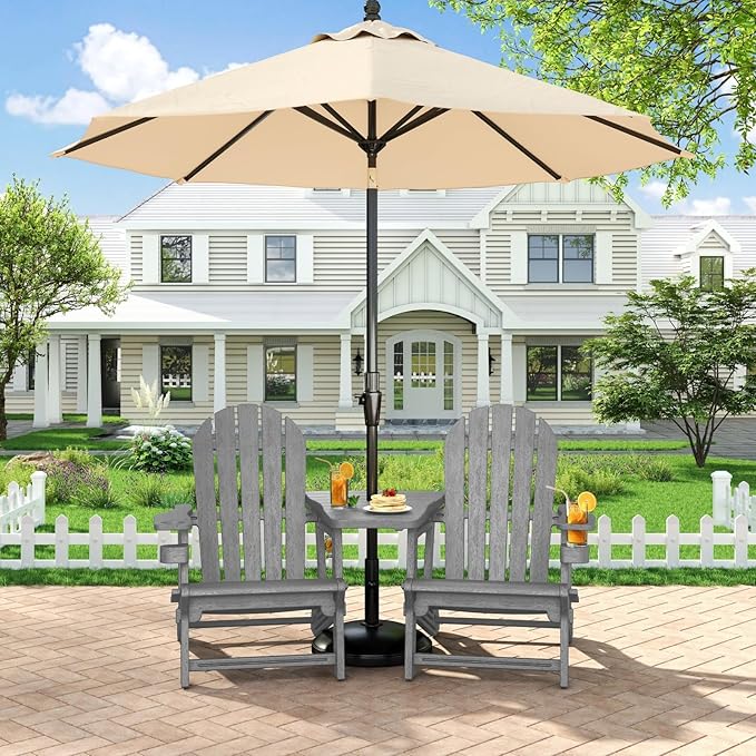 Adirondack Chair Set of 2, All Weather HDPE Adirondack Chair with Double Connecting Trays, Plastic Adirondack Chairs for Balcony, Deck, Patio, Backyard, Garden, Grey