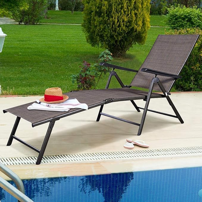 S AFSTAR Patio Chaise Lounges, Outdoor Reclining Lounge Chairs with Adjustable Backrest & Heavy Duty Steel Frame, Recliner Chair for Poolside Lawn Backyard (1)