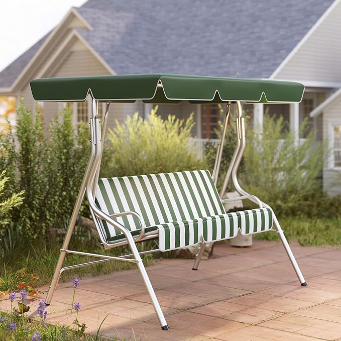 Outsunny 3-Person Porch Swing with Canopy, Patio Swing Chair, Outdoor Canopy Swing Bench with Adjustable Shade - Photo 8