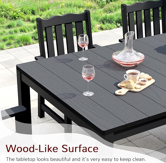 Stoog 7 Pieces Patio Dining Sets, All-Weather HIPS Material & Aluminum Frame Dining Table with 2" Umbrella Hole - Photo 4