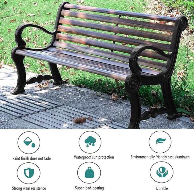 Outdoor Metal Garden Bench, Backless Loveseat Patio Furniture, Weatherproof & Stylish for Indoor/Outdoor Use, 47.3in Brown Garden Seating