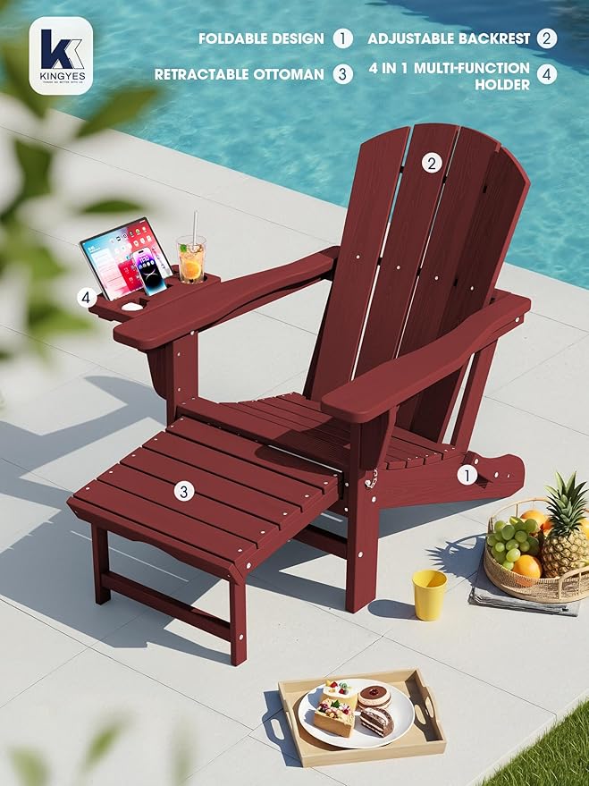 KINGYES Adjustable Folding Adirondack Chair with Footrest & 4-in-1 Multi-Functional Armrest Organizer - Photo 6