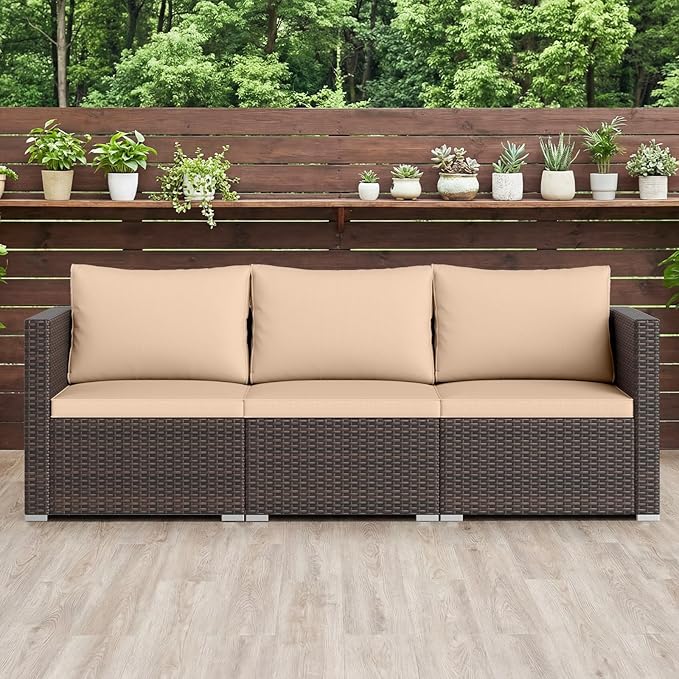 Tangkula 3 Seat Outdoor Wicker Sofa Set, Modular PE Rattan Patio Cushioned Sectional Couch Set - Photo 4