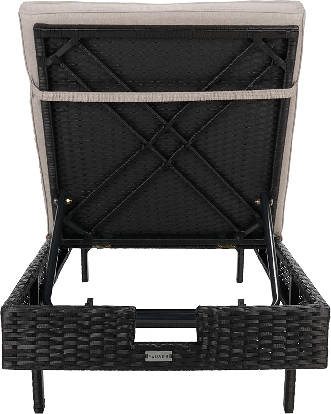 SAFAVIEH Outdoor Collection Cam Black/Light Grey Cushion Adjustable Chaise Lounge