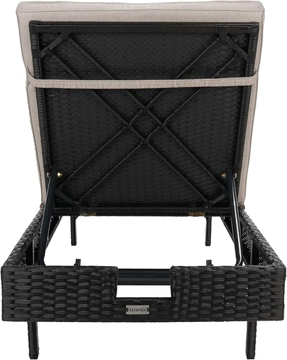 SAFAVIEH Outdoor Collection Cam Black/Light Grey Cushion Adjustable Chaise Lounge