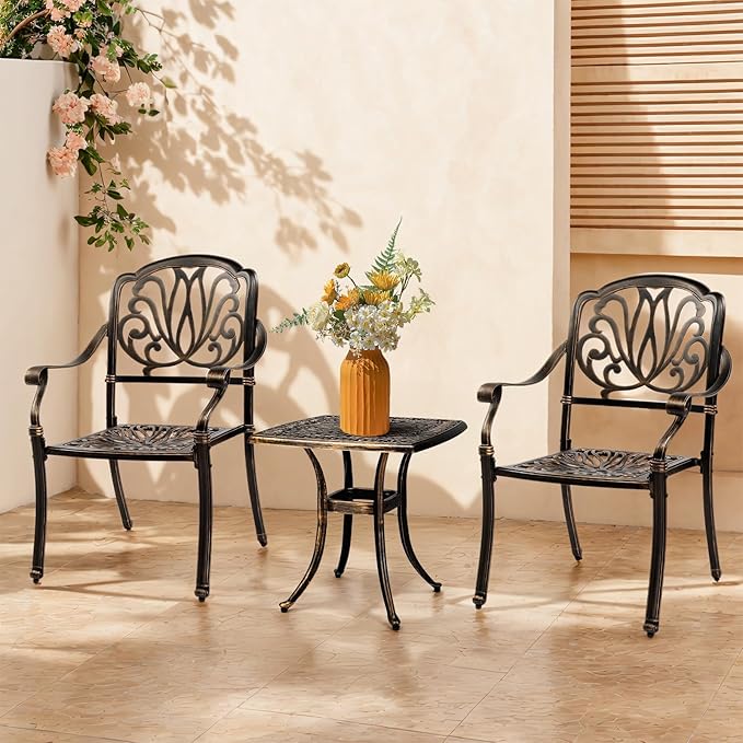 Outvita Patio Side Table, 21.3in Outdoor Square Cast Aluminum Bistro Table with Umbrella Hole and Antique Design for - Photo 8