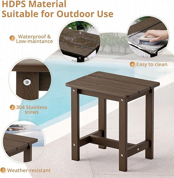 LUE BONA Outdoor Side Table Set of 2, HDPS Small Outdoor Table, Adirondack Side Table, Outside End Table for Patio, Deck - Photo 6
