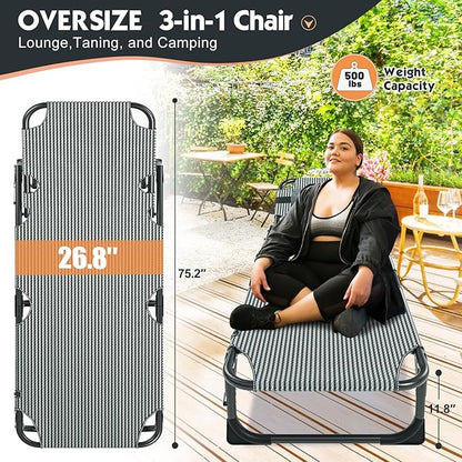 MOPHOTO Folding Lounge Chair 5-Position, Folding Cot, Portable Outdoor Chaise Lounge Chair for Sun Tanning, Perfect for Pool Beach Patio Sunbathing