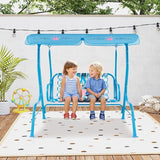 Costzon Kids Porch Swing, All-Weather Patio Swing Bench Hammock w/Adjustable Canopy & Safety Belts for 2 Children - Photo 8