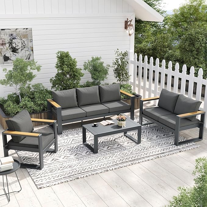 Aoodor Aluminum Patio Furniture Coffee Table, Modern Rectangle All-Weather Patio Metal Coffee Side Table for Outside - Photo 2