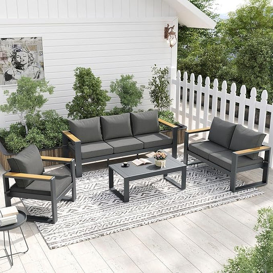 Aoodor Aluminum Patio Furniture Coffee Table, Modern Rectangle All-Weather Patio Metal Coffee Side Table for Outside, for Balcony, Garden, Yard, Grey
