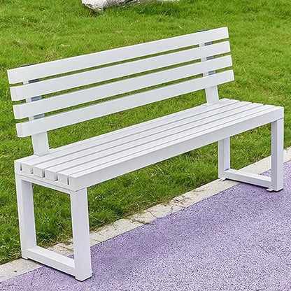 Outdoor Garden Bench, Metal Bench with Backrest, Park Patio Bench, Wooden Stool Surface, for Porch, Yard, Park, Lawn(White A,150cm/59in)
