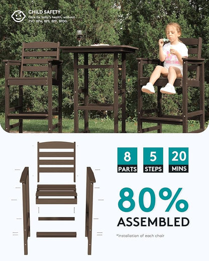 SERWALL Tall Adirondack Chairs Set of 2, Balcony Adirondack Chairs Set, Outdoor Bar Height Barstools Chair Set for Bistro, Poolside, Garden, Coffee