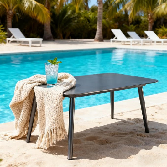 All-Weather Aluminum Outdoor Coffee Table | Modern & Durable Patio Furniture | Perfect for Balcony, Garden, and Poolside | Black (37 x 21.2 x16.5 in)