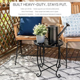 Outdoor Side Tables 2 Pack, 15" Height Tool-Free Metal Patio End Table with Monstera Pattern - Photo 6