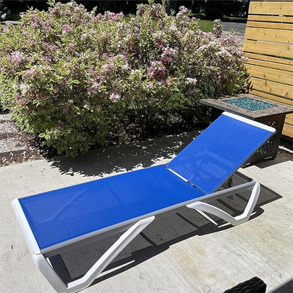 Domi Outdoor Chaise Lounge, Adjustable Aluminum Patio Lounge, Plastic Pool Lounge Chair for Deck Lawn Backyard (1 Blue Chair W/O Table)