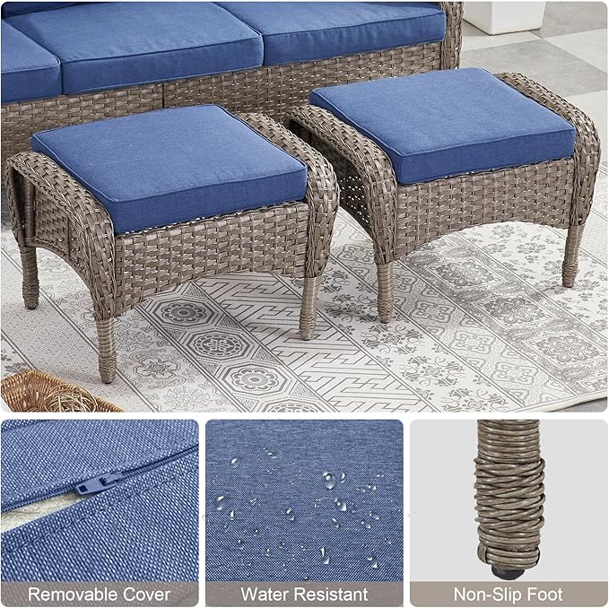 Belord Outdoor Ottomans for Patio Foot Rest - 25 Inch PE Wicker Foot Stool Set of 2 for Patio Furniture Sets,All Weather Rattan Ottoman for Balcony Deck Backyard Brown Gray