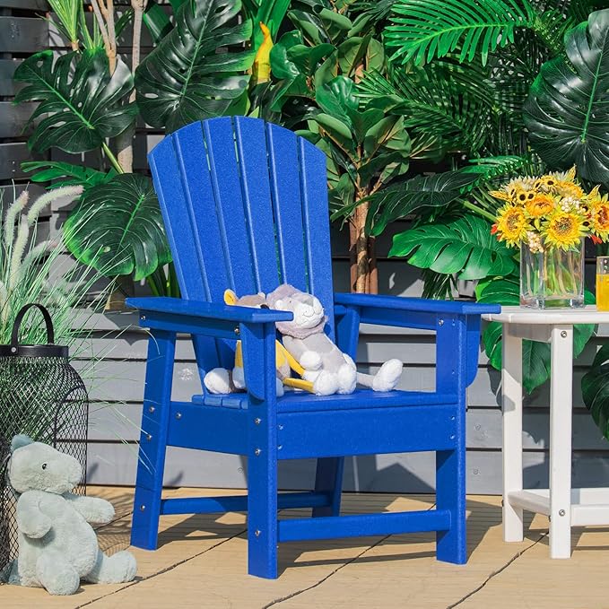 Giantex Adirondack Chair, Kids HDPE Patio Lawn Chair with Ergonomic Backrest for Deck, Porch, Backyard, Poolside, Indoor, Weather Resistance Toddler Outdoor Chair (1, Blue)