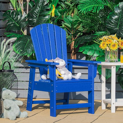 Giantex Adirondack Chair, Kids HDPE Patio Lawn Chair with Ergonomic Backrest for Deck, Porch, Backyard, Poolside, Indoor, Weather Resistance Toddler Outdoor Chair (1, Blue)