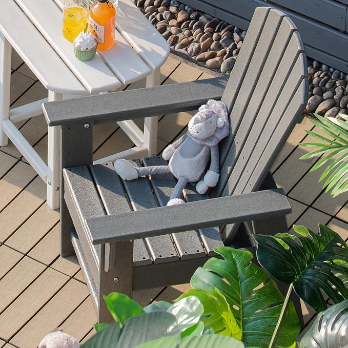 Giantex Adirondack Chair, Kids HDPE Patio Lawn Chair with Ergonomic Backrest for Deck, Porch, Backyard, Poolside, Indoor, Weather Resistance Toddler Outdoor Chair (1, Gray)
